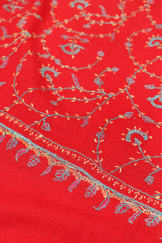Kashmiri Aari Embroidered Stole – Crimson Red