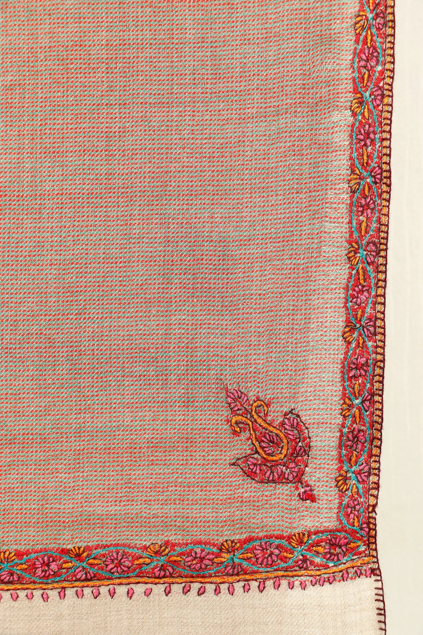 Kashmiri Textured Border Stole – Soft Beige
