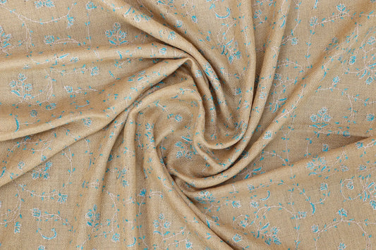 Kashmiri Aari Embroidered Stole – Beige & Turquoise