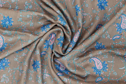 Kashmiri Aari Embroidered Stole – Taupe Brown