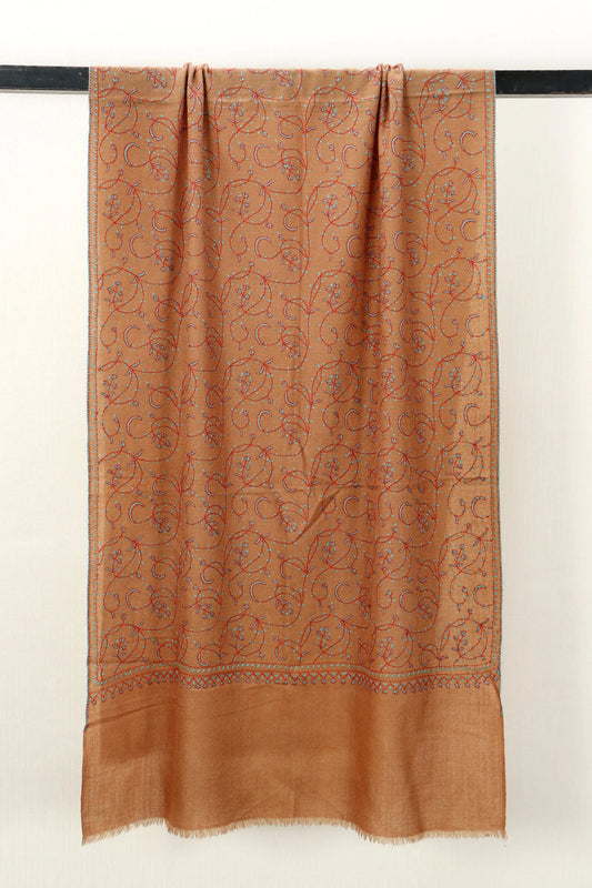 Kashmiri Aari Embroidered Stole – Tan Copper