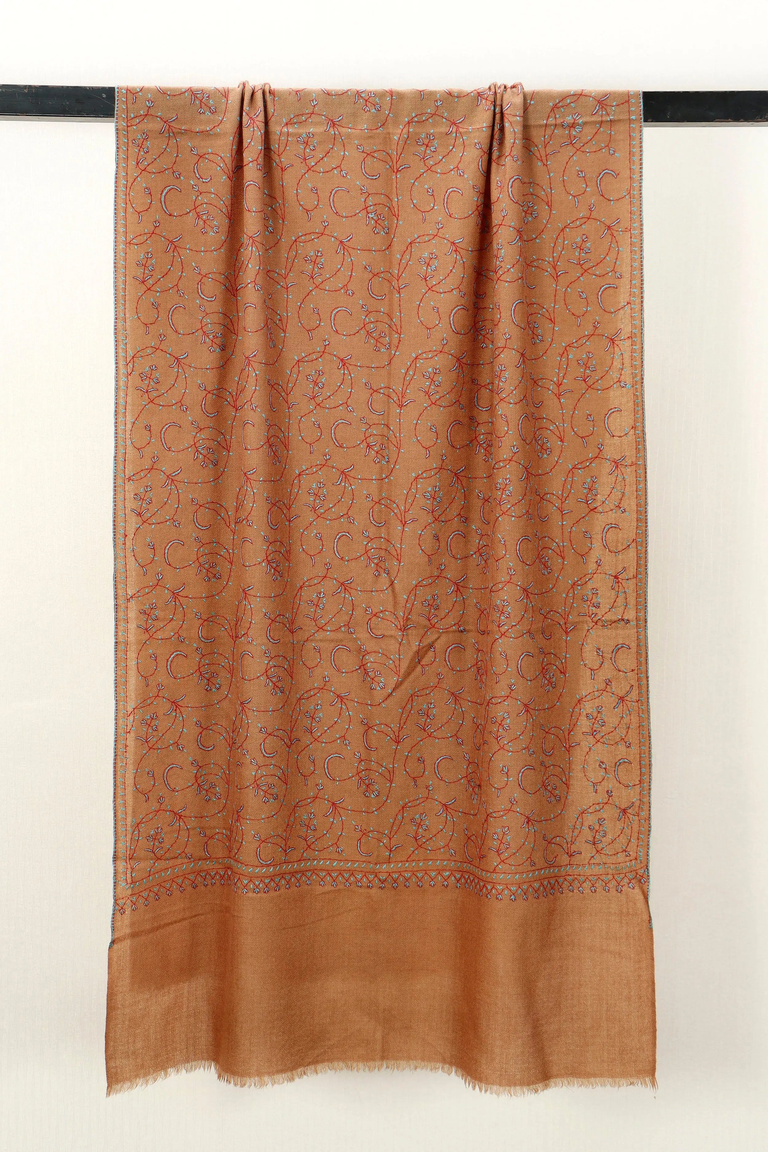 Kashmiri Aari Embroidered Stole – Tan Copper