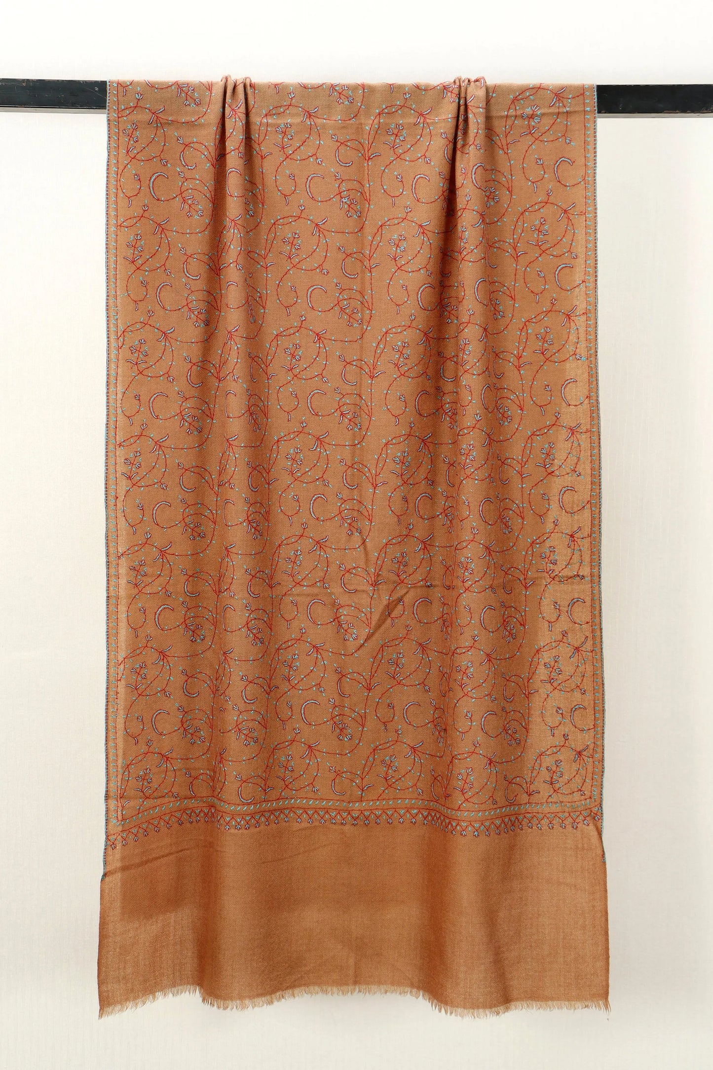 Kashmiri Aari Embroidered Stole – Tan Copper