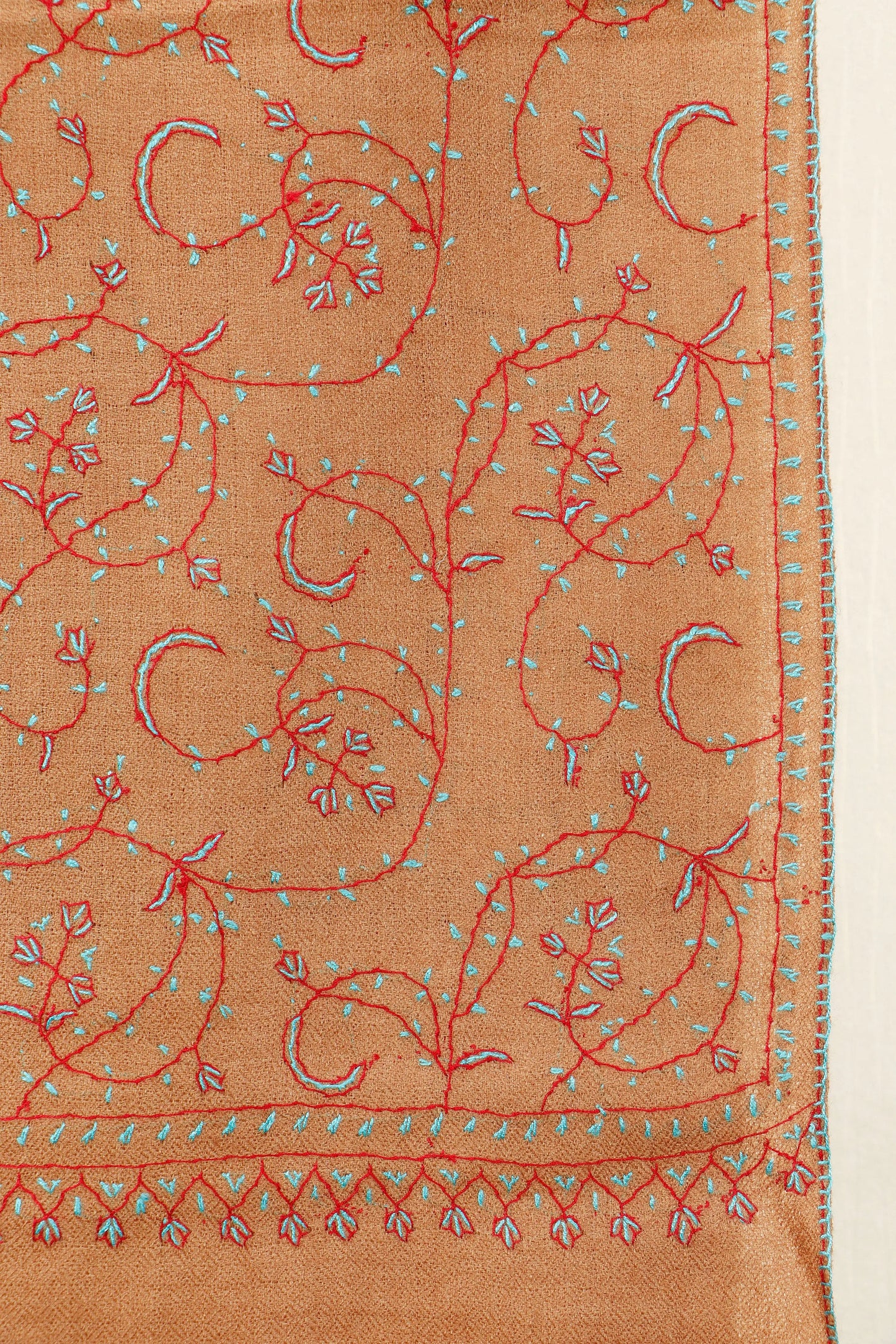 Kashmiri Aari Embroidered Stole – Tan Copper