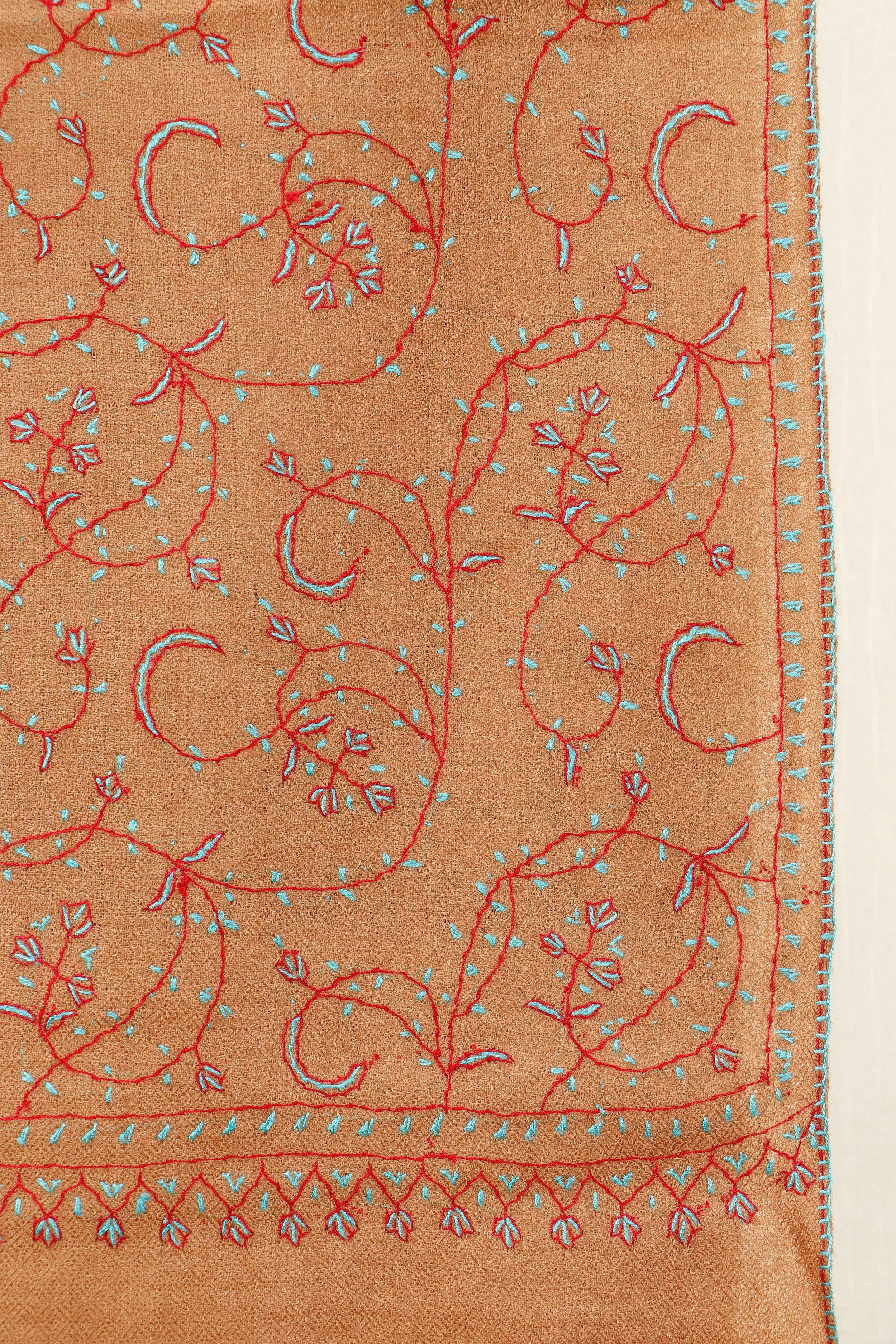 Kashmiri Aari Embroidered Stole – Tan Copper