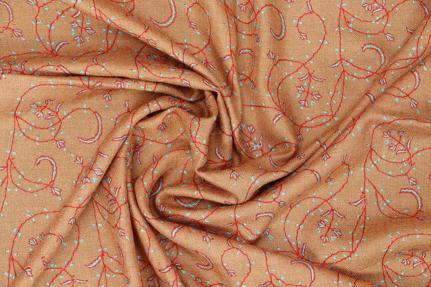 Kashmiri Aari Embroidered Stole – Tan Copper