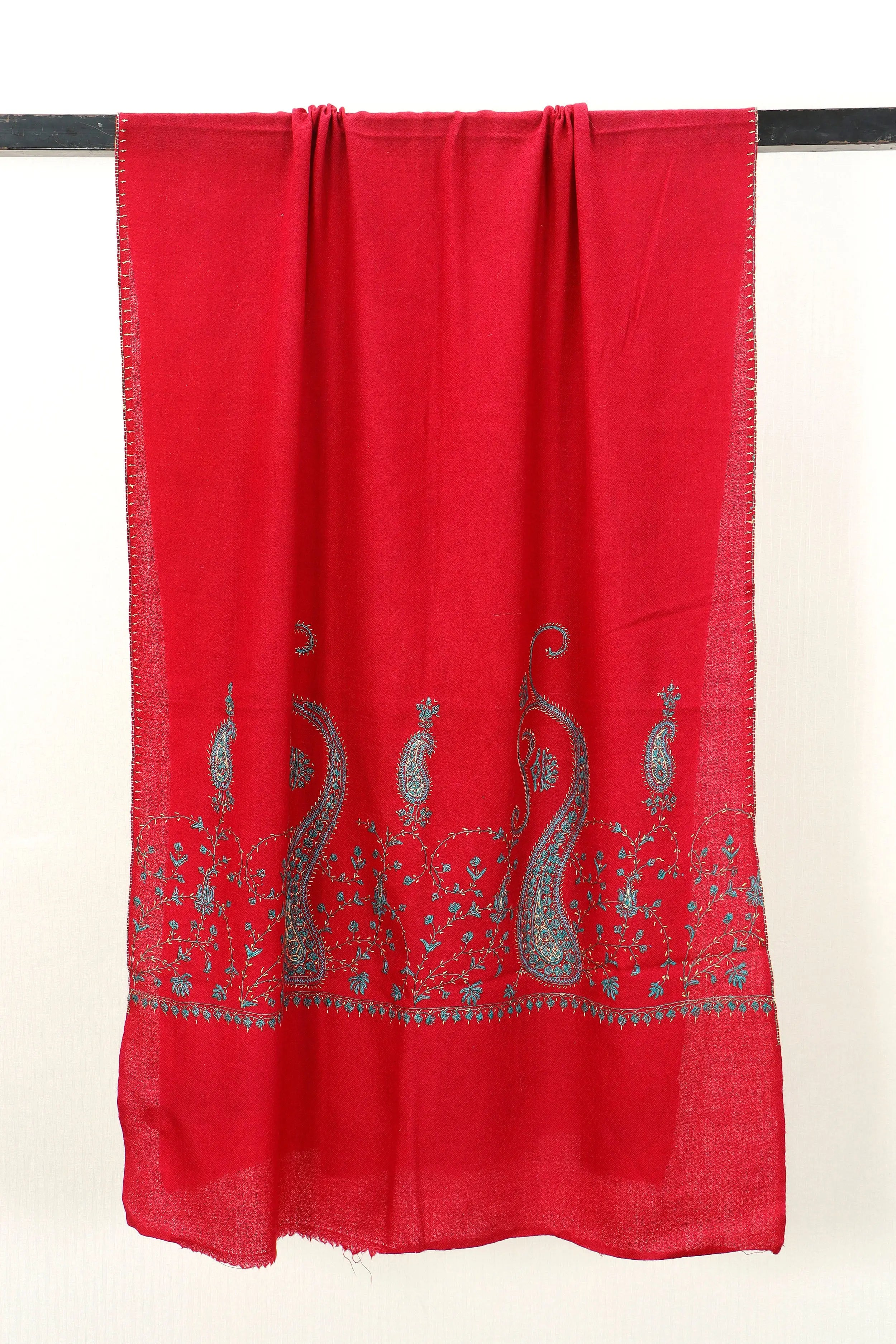 Kashmiri Paisley Pallu Stole – Crimson Red