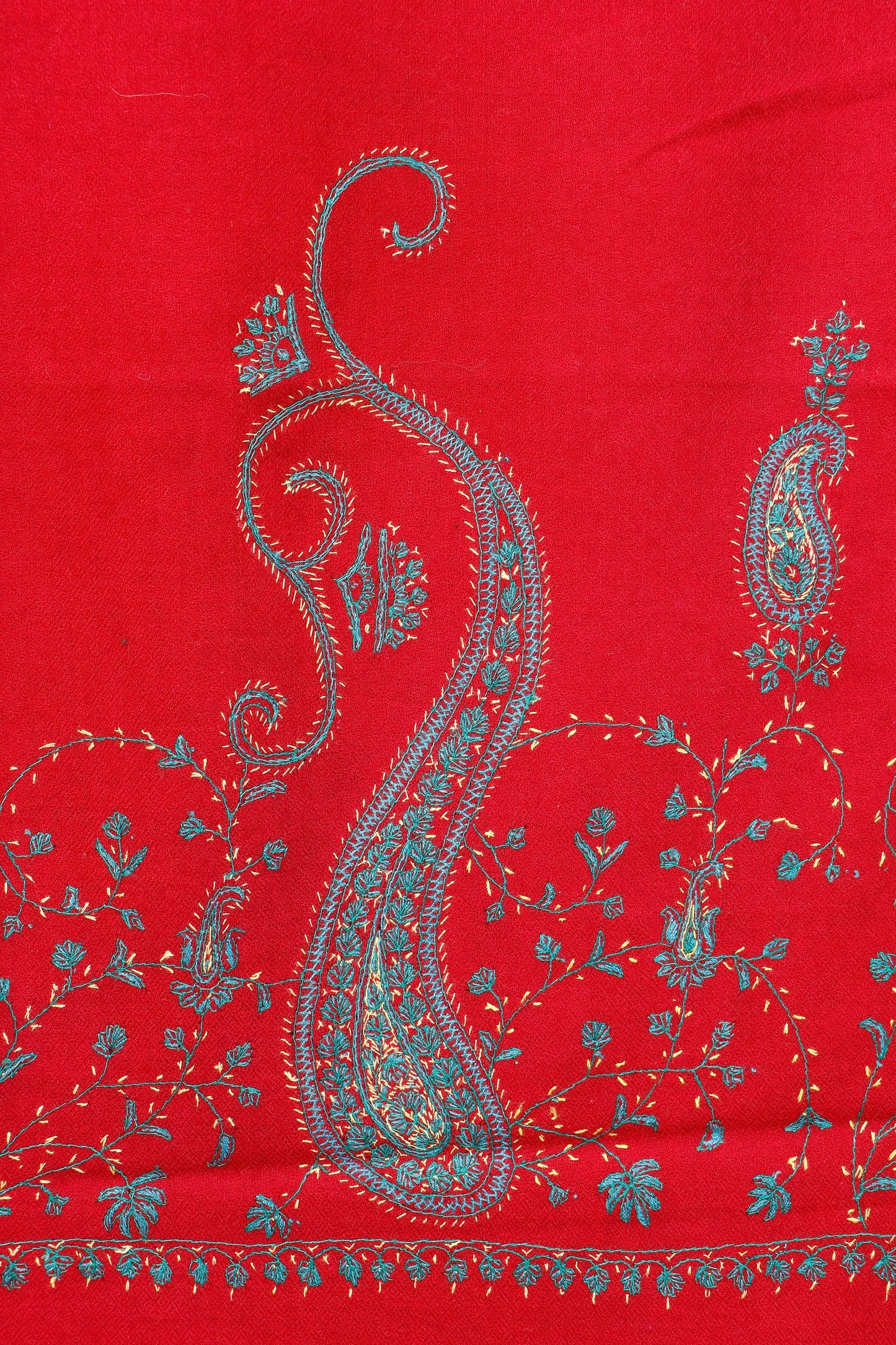 Kashmiri Paisley Pallu Stole – Crimson Red