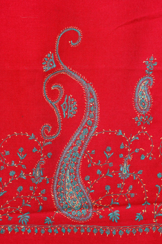 Kashmiri Paisley Pallu Stole – Crimson Red
