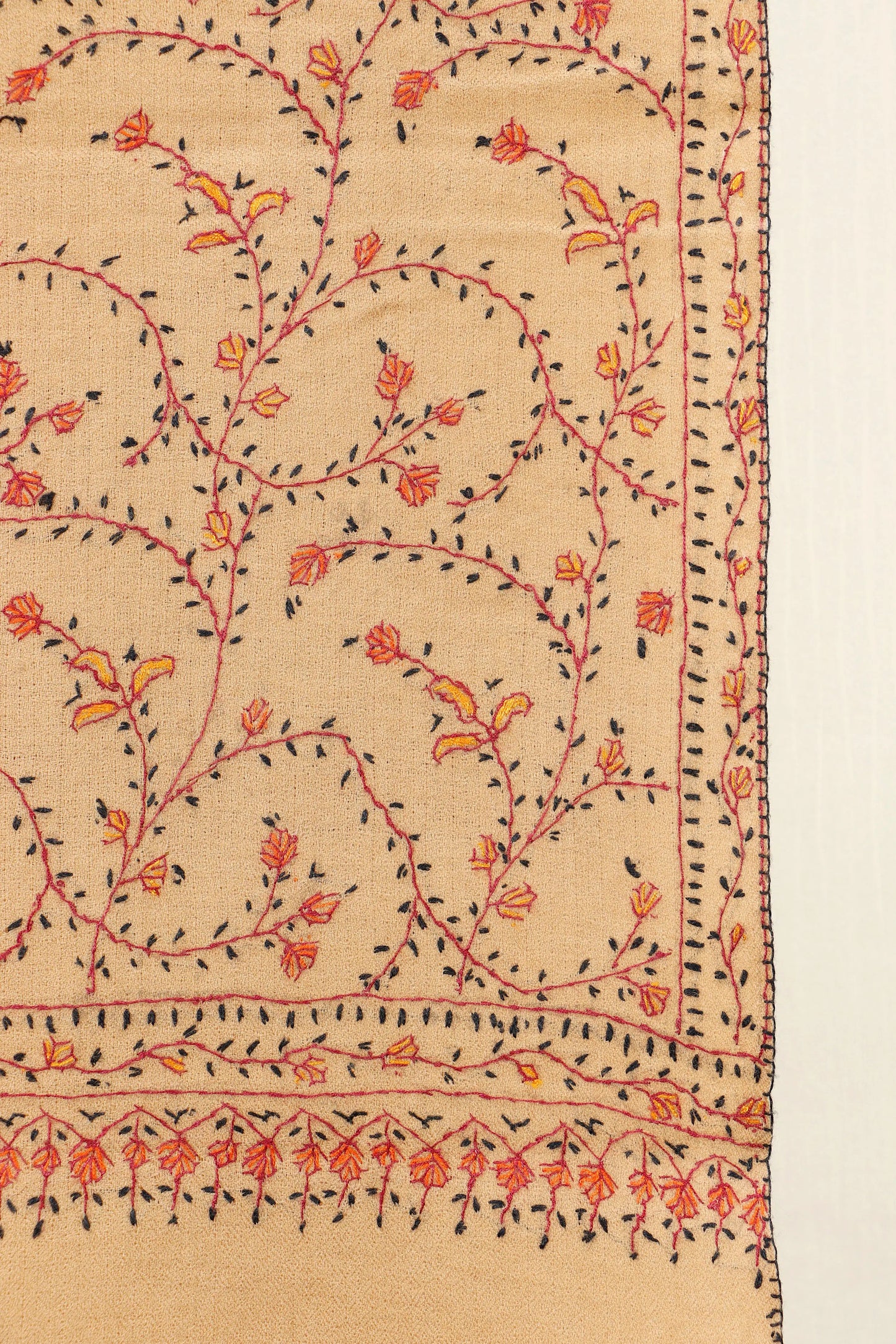 Kashmiri Aari Embroidered Stole – Biscuit Beige
