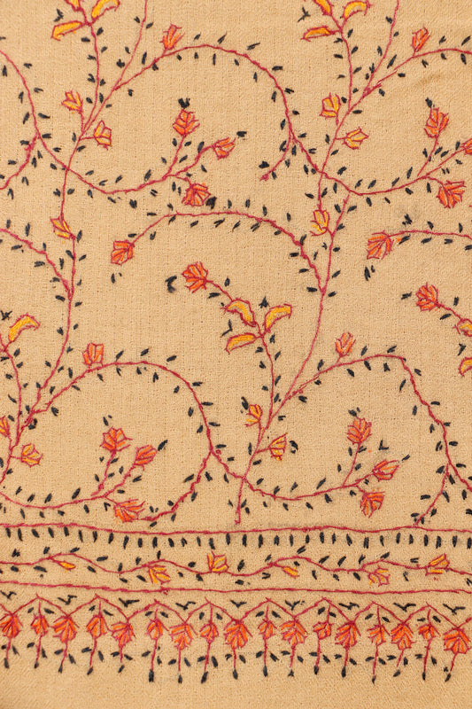 Kashmiri Aari Embroidered Stole – Biscuit Beige