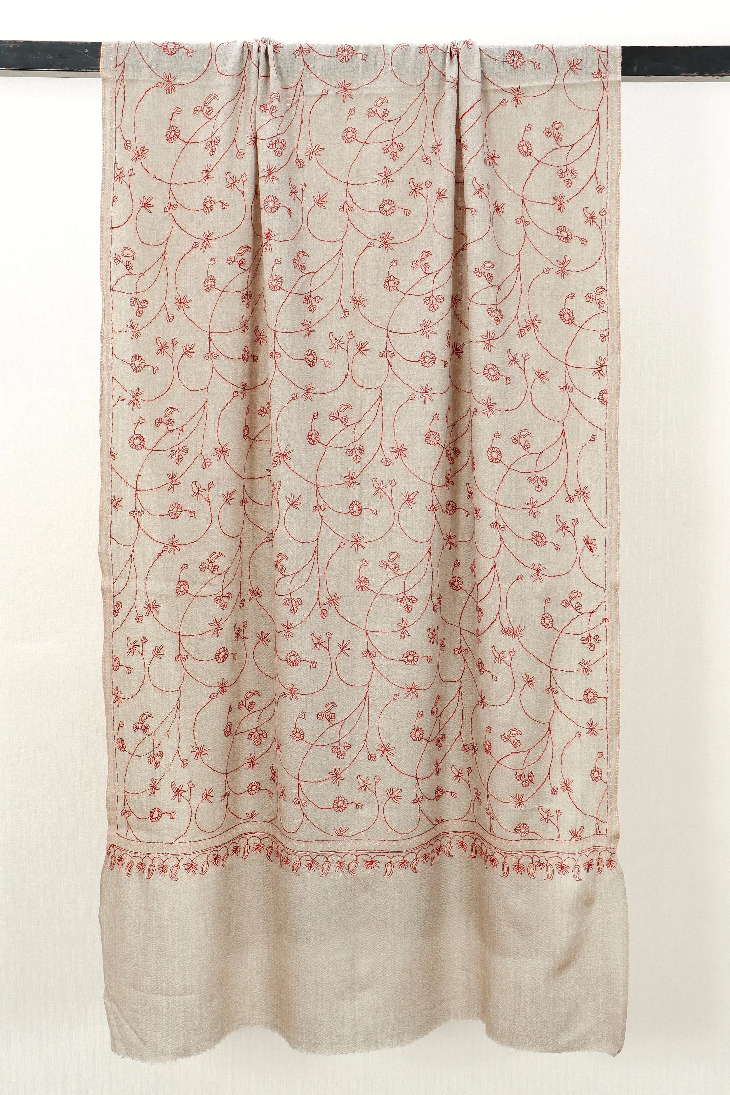 Kashmiri Aari Embroidered Stole – Ivory Beige