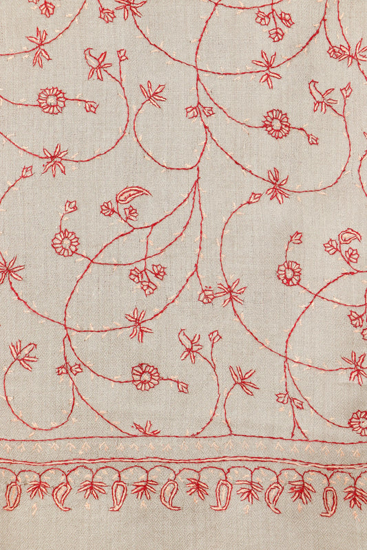 Kashmiri Aari Embroidered Stole – Ivory Beige
