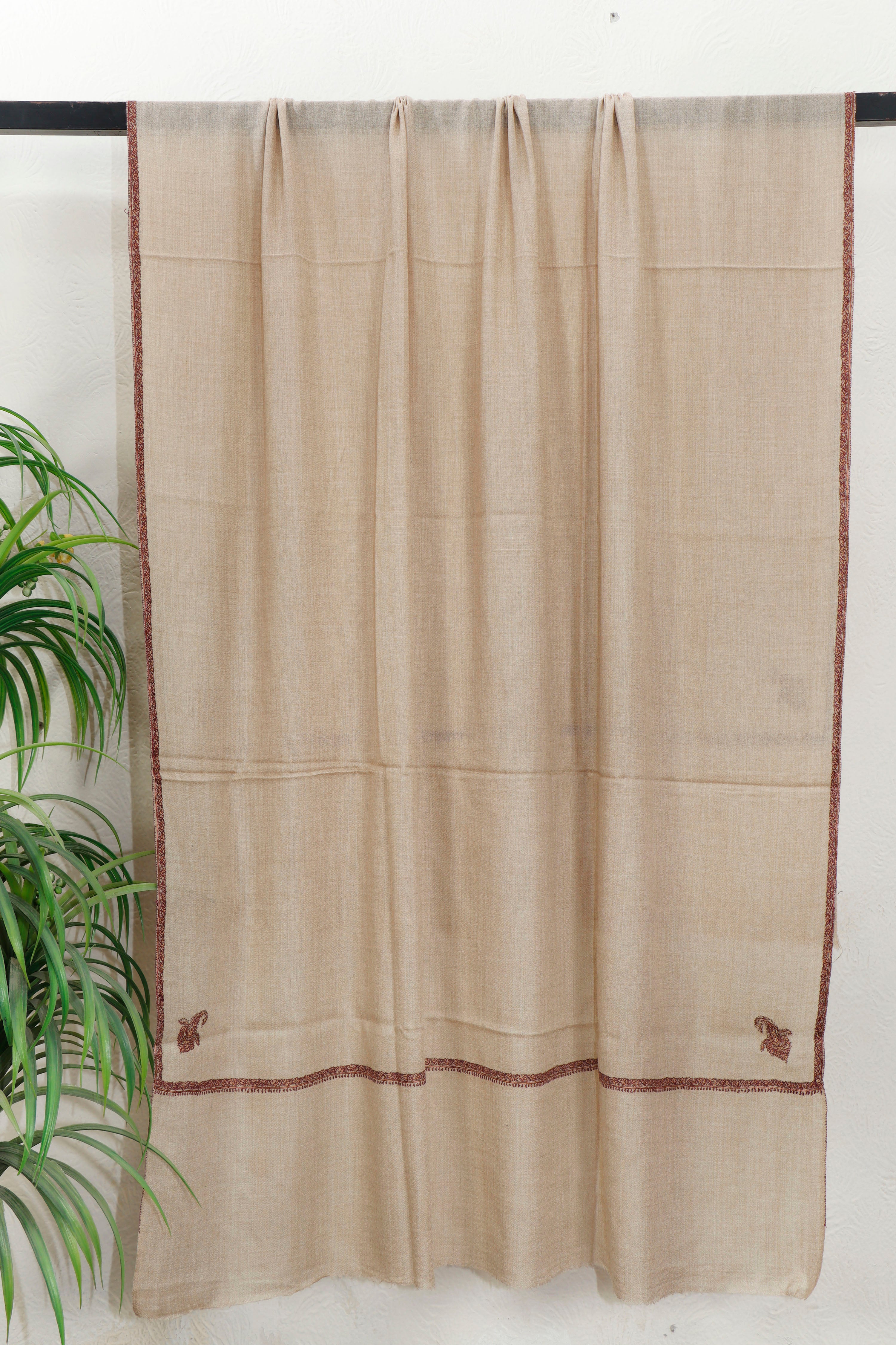 Toosh Border Shawl – Hand-Embroidered Edge, 45 x 90 inches